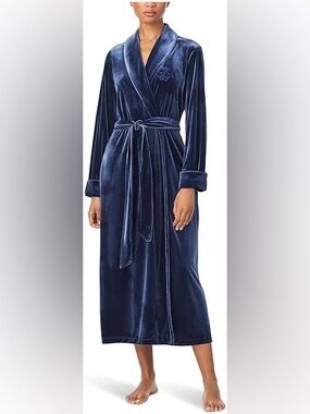Lauren Ralph Lauren Women's Velvet Robe Long Sleeve in Navy Blue Size L NWT